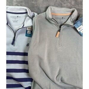 NWT Caribbean Joe lot of 2 Large Long Sleeve 1/4 Zip Pullovers grey blue $100